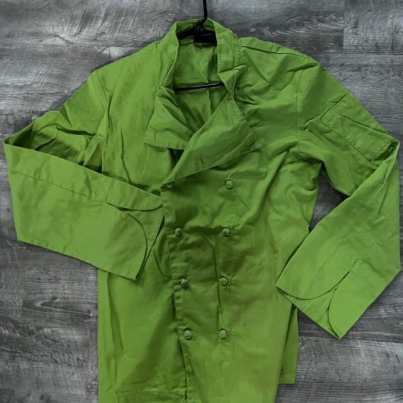 CHEF UNIFORMS GREEN Shirt Size SMALL/MEDIUM Long Sleeve Employee Button Up Work - Picture 2 of 9